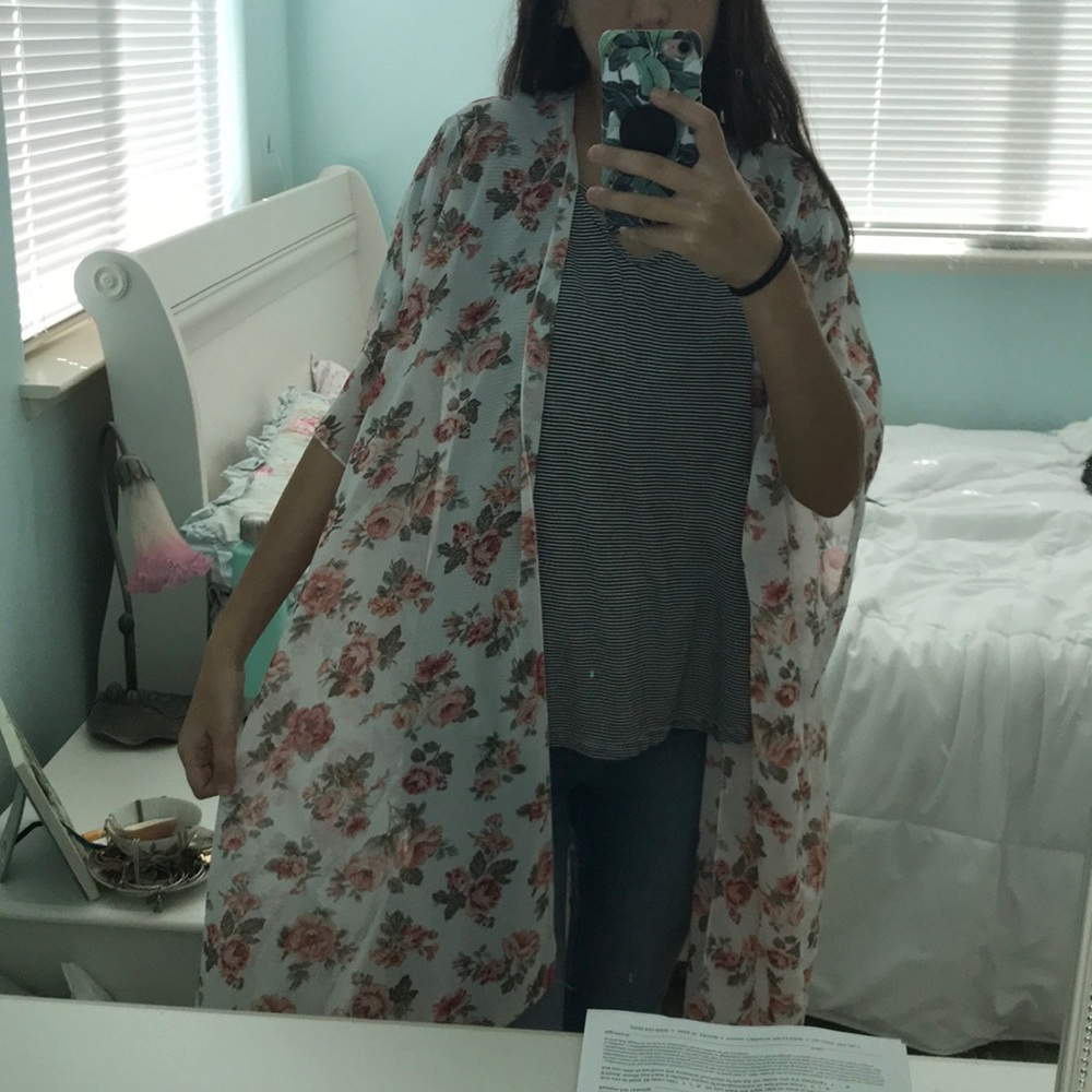 Very cute floral cardigan, gently warn.